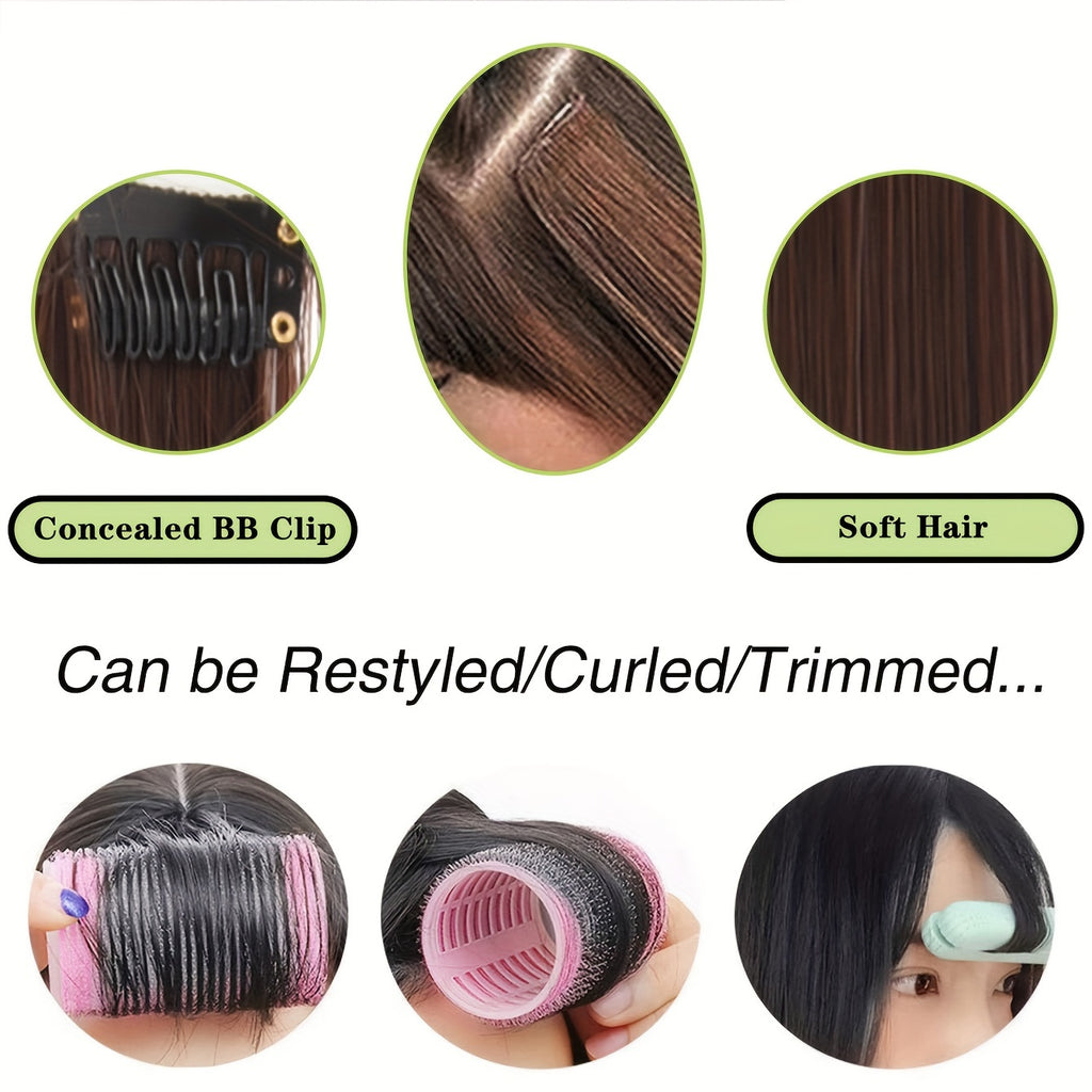 Women's Straight Synthetic Clip-In Hair Bangs, 6-Inch - Comfortable Breathable Mesh, Versatile Hairpiece for All, Basic Style Air Fringe Extension