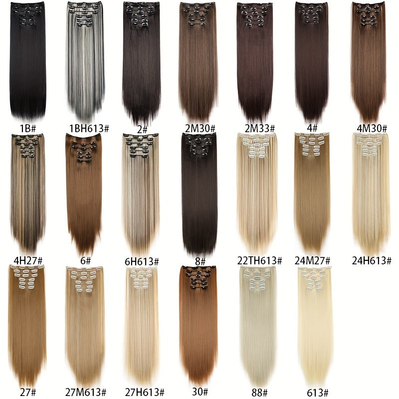 Synthetic 16 Clip Non-trace Hair Extensions Synthetic 24inch Long Straight Heat Resistant Fiber Hairpieces