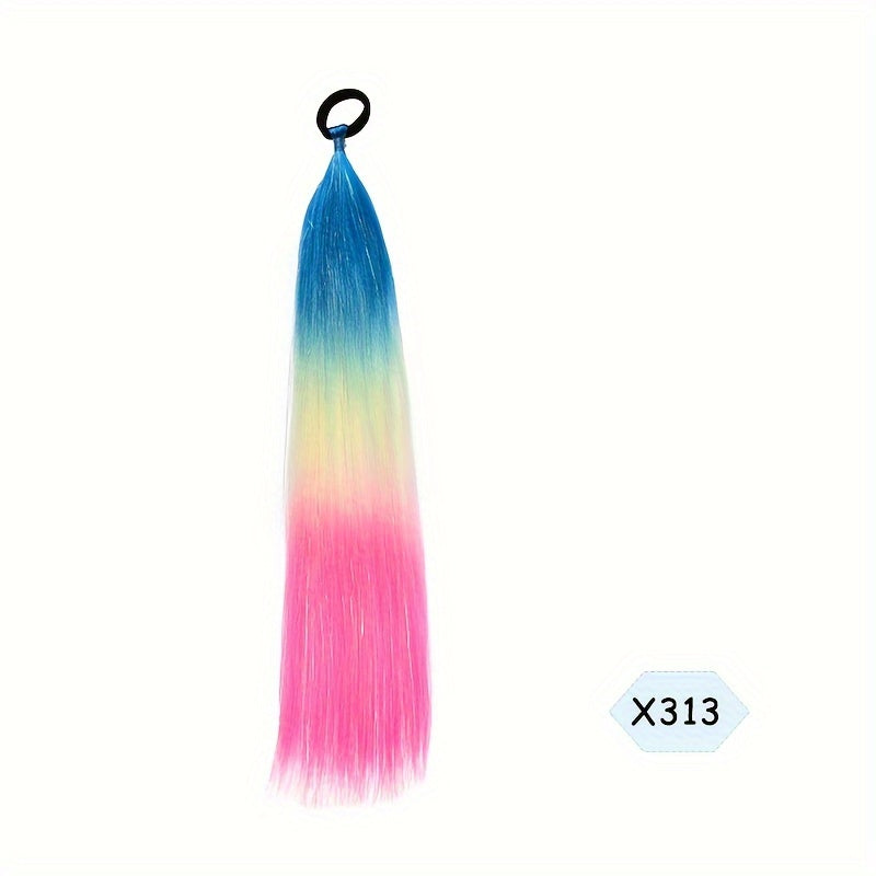 60.96cm Synthetic Braided Ponytail DIY Ombre Hair Extensions With Hair Tinsel Jumbo Ponytail Colorful Crazy Hair For Braiding Hair On Hair Tie Loose Tinsel Hair Extensions Hair Glitter Christmas, New Year And Holidays Can Wear COS For Music Festival