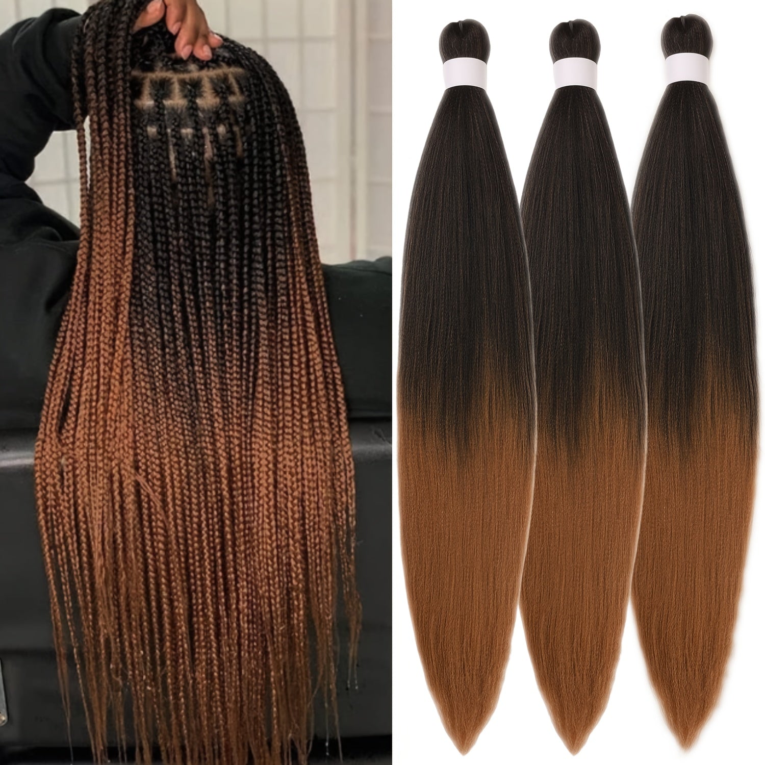 3pcs Pre Stretched Yaki Straight Low Temperature Fiber Synthetic Hair Colored Braiding Hair Extensions, 26 Inch, Basics Style, for Women