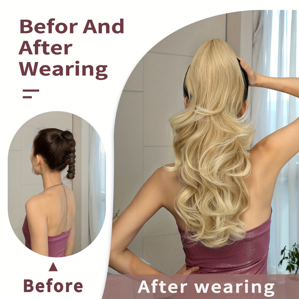 Claw Ponytail Extension 60.96 cm Water Wave Wavy Curly Clip in Hair Extensions Soft Looking Synthetic Hairpiece for Women