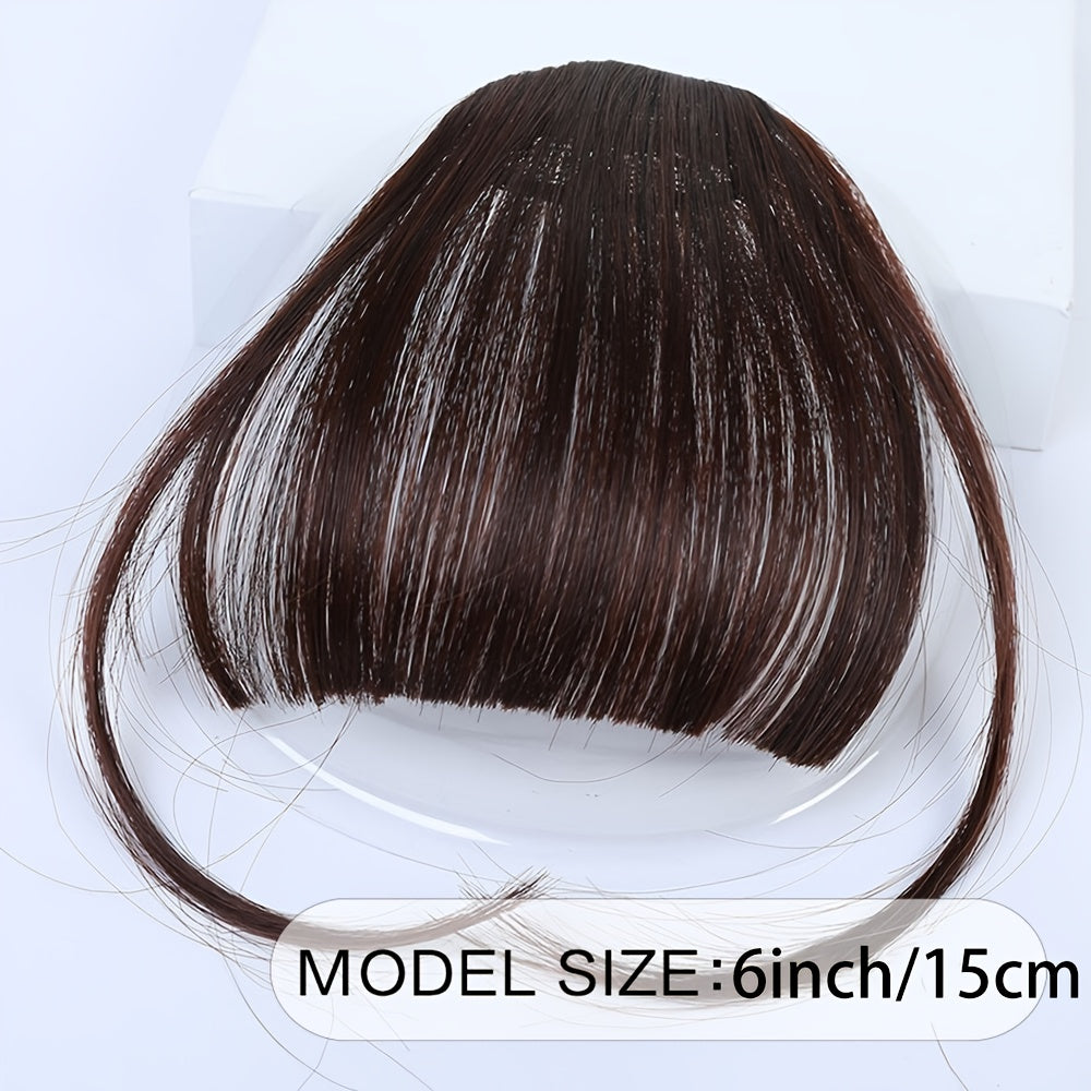 6-Inch Synthetic Hair Bangs Extension for Women - Natural-Looking Straight Hairpiece in Dark Brown, Light Brown & Black - High-Temperature Fiber for Daily Wear, Parties, Valentine's Day Outfits & Hair Bun Styling, Hair Accessories