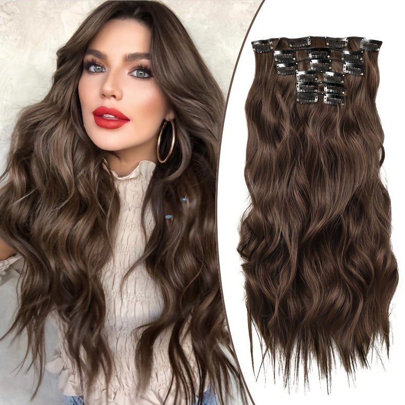 Heat Resistant Hair Extensions 50.8 cm Long Body Wave Ombre Color High Temperature Synthetic Fiber Clip in Hair Extensions 6pcs Set with 16 BB Clips for Women Daily Wear and Party
