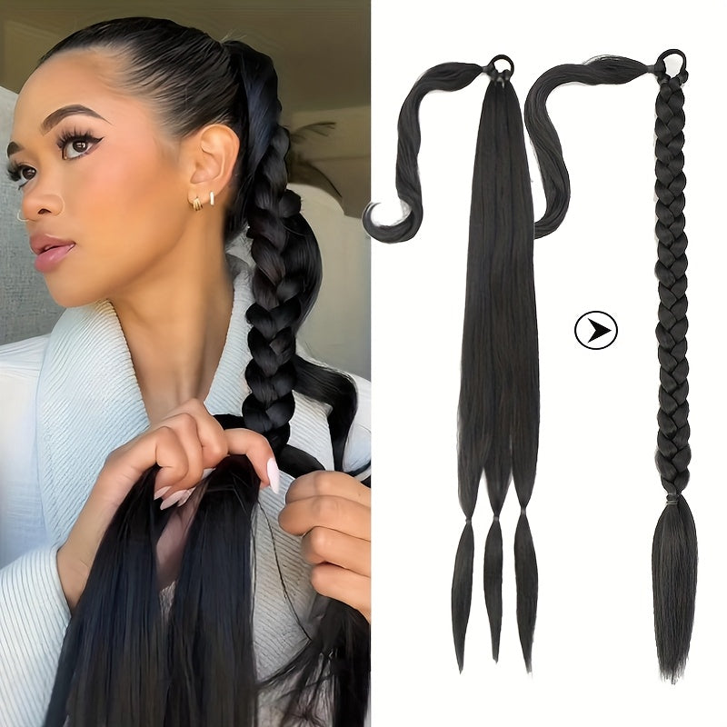 76.2 cm Long Braided Ponytail Extension with Headband Wrapped Around Braided Ponytail Hair Extension - Synthetic Ponytail