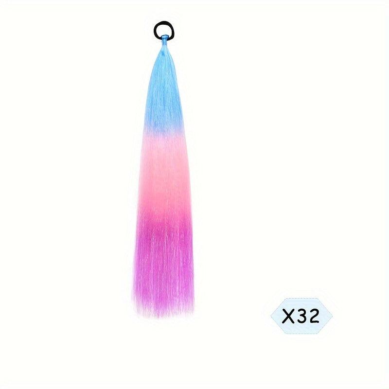 60.96cm Synthetic Braided Ponytail DIY Ombre Hair Extensions With Hair Tinsel Jumbo Ponytail Colorful Crazy Hair For Braiding Hair On Hair Tie Loose Tinsel Hair Extensions Hair Glitter Christmas, New Year And Holidays Can Wear COS For Music Festival