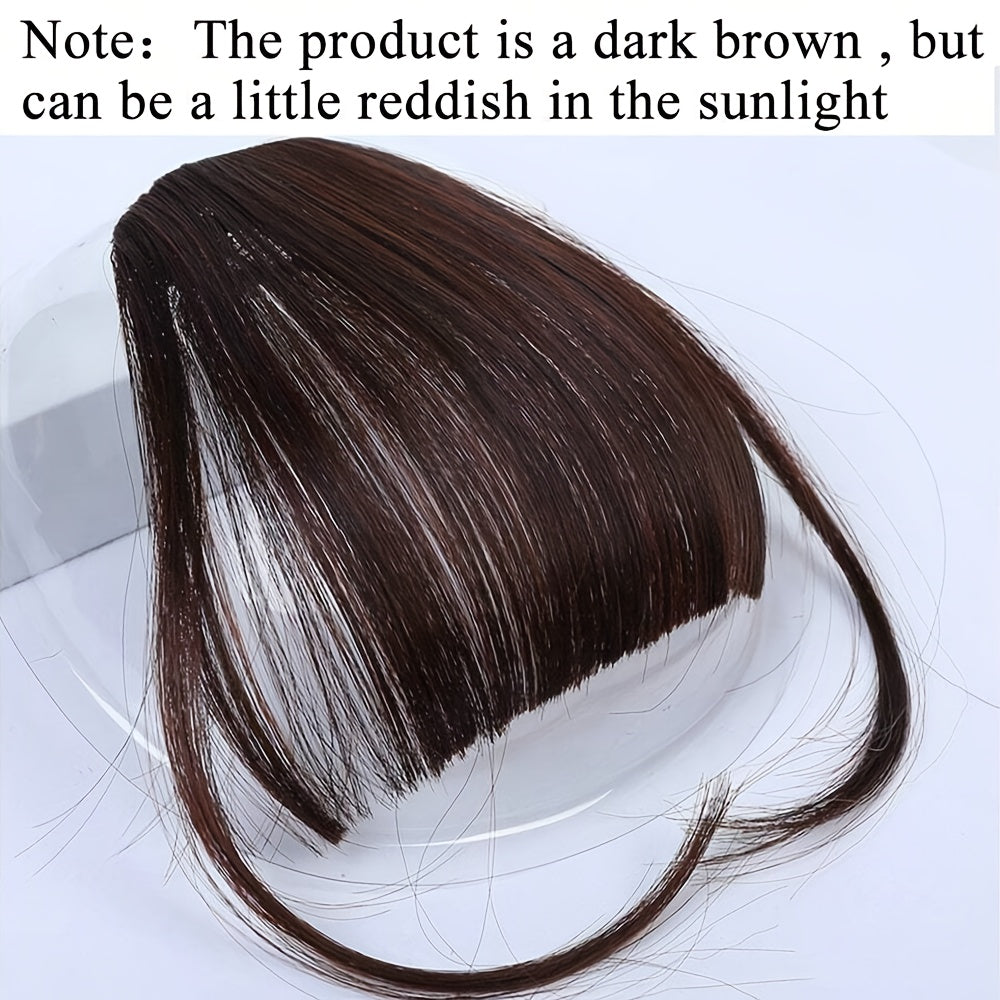 6-Inch Synthetic Hair Bangs Extension for Women - Natural-Looking Straight Hairpiece in Dark Brown, Light Brown & Black - High-Temperature Fiber for Daily Wear, Parties, Valentine's Day Outfits & Hair Bun Styling, Hair Accessories