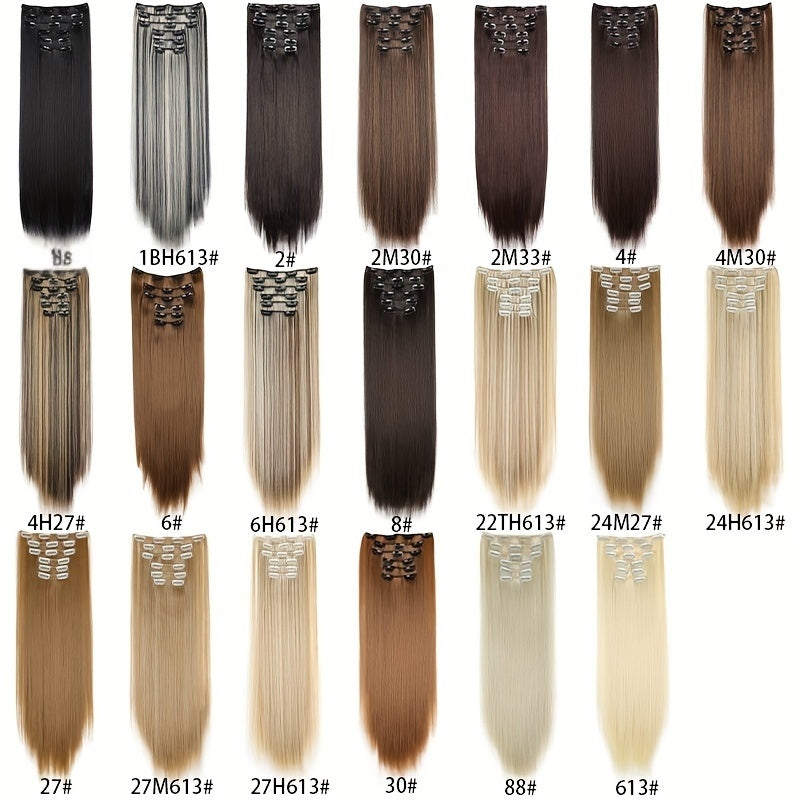 Synthetic 16 Clip Non-trace Hair Extensions Synthetic 24inch Long Straight Heat Resistant Fiber Hairpieces