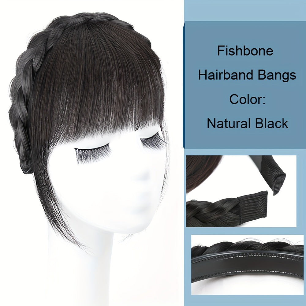 Elegant Braided Headband with Bangs for Women - Trendy Hair Extension Accessory, Perfect for Casual Attire