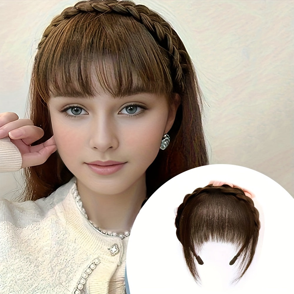 Elegant Braided Headband with Bangs for Women - Trendy Hair Extension Accessory, Perfect for Casual Attire