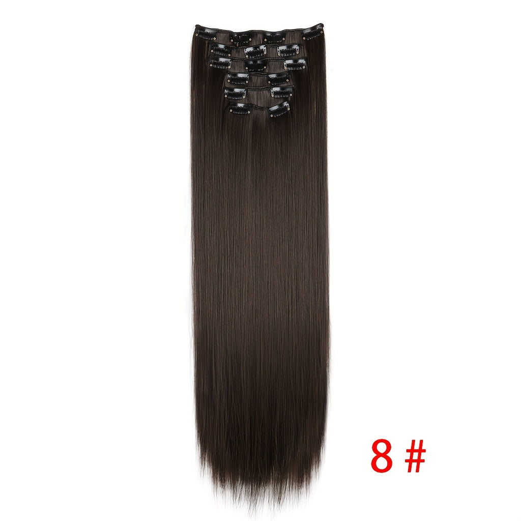 Synthetic 16 Clip Non-trace Hair Extensions Synthetic 24inch Long Straight Heat Resistant Fiber Hairpieces