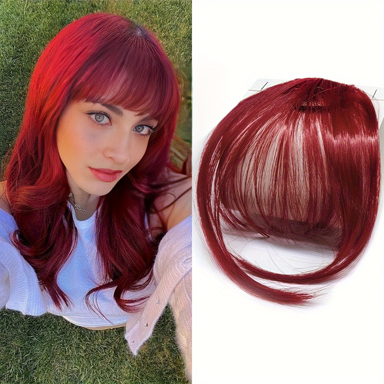 Elegant Synthetic Hair Extensions with Sideburns: One-Piece Fringe, Clip-In Bangs, Dark Brown, Suitable for Daily Use - Women's Hair Accessories