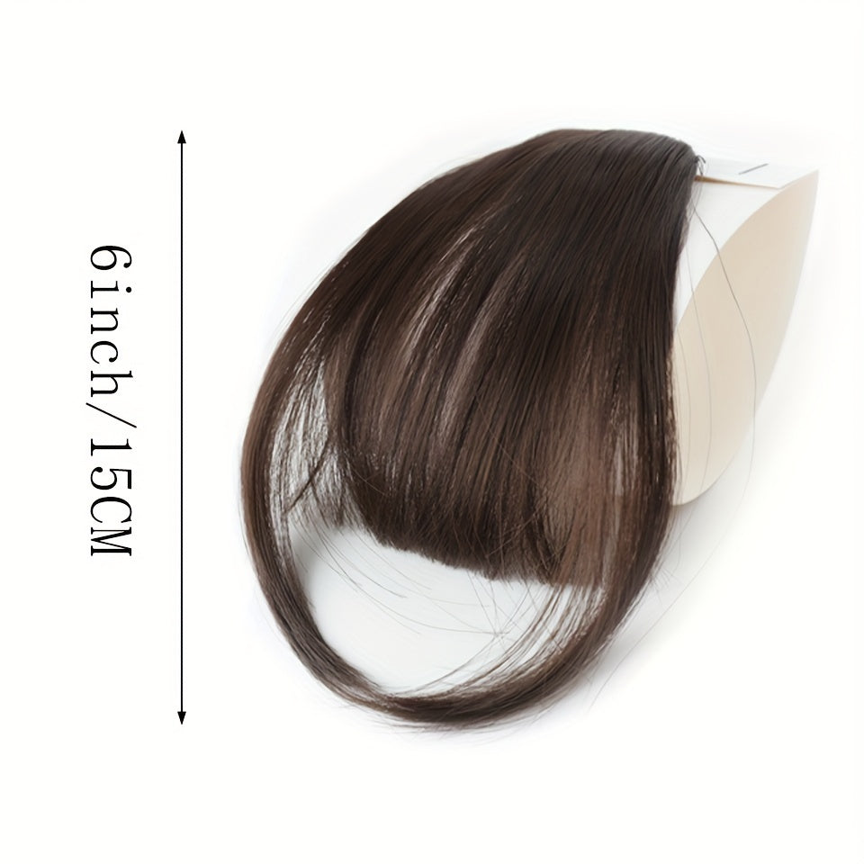 Elegant Synthetic Hair Extensions with Sideburns: One-Piece Fringe, Clip-In Bangs, Dark Brown, Suitable for Daily Use - Women's Hair Accessories