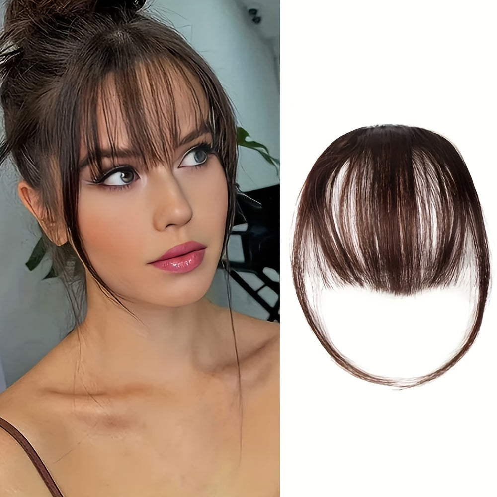 6-Inch Synthetic Hair Bangs Extension for Women - Natural-Looking Straight Hairpiece in Dark Brown, Light Brown & Black - High-Temperature Fiber for Daily Wear, Parties, Valentine's Day Outfits & Hair Bun Styling, Hair Accessories