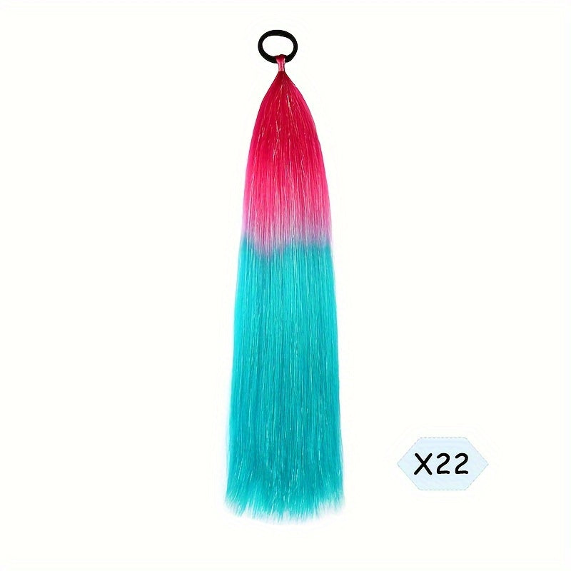 60.96cm Synthetic Braided Ponytail DIY Ombre Hair Extensions With Hair Tinsel Jumbo Ponytail Colorful Crazy Hair For Braiding Hair On Hair Tie Loose Tinsel Hair Extensions Hair Glitter Christmas, New Year And Holidays Can Wear COS For Music Festival