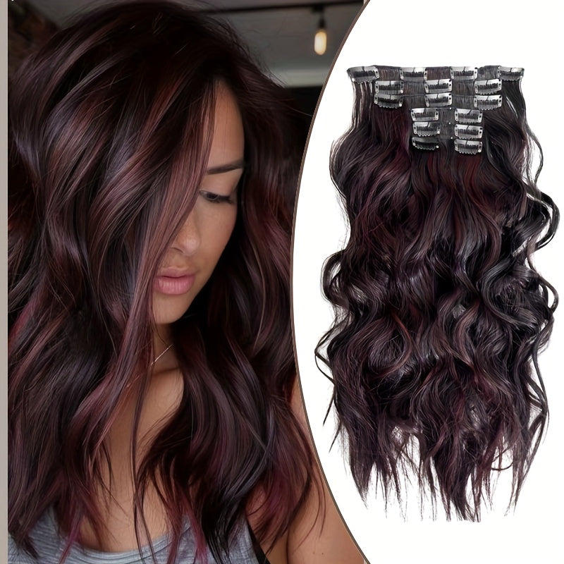 Heat Resistant Hair Extensions 50.8 cm Long Body Wave Ombre Color High Temperature Synthetic Fiber Clip in Hair Extensions 6pcs Set with 16 BB Clips for Women Daily Wear and Party