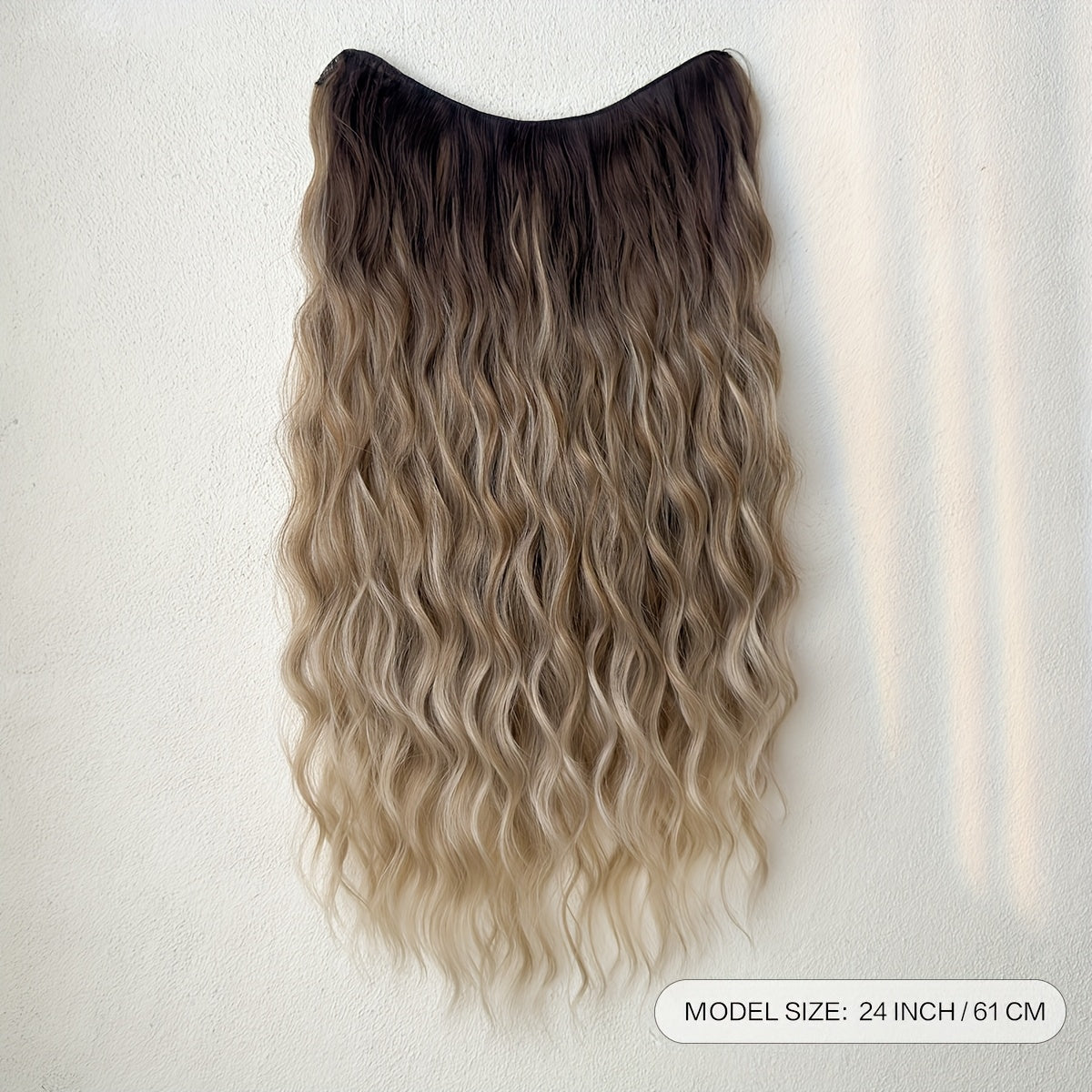 Clip-in Hair Extensions V-shaped Ombre Black Color 24 inch Long Water Wave Wavy Heat Resistant Fiber Synthetic Hairpiece for Women Girls Party Daily Use
