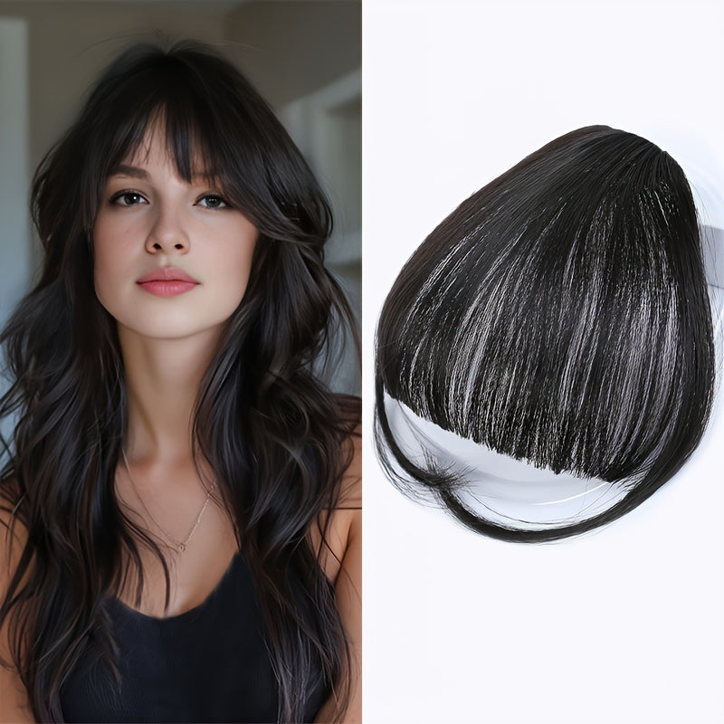 Elegant Synthetic Hair Extensions with Sideburns: One-Piece Fringe, Clip-In Bangs, Dark Brown, Suitable for Daily Use - Women's Hair Accessories