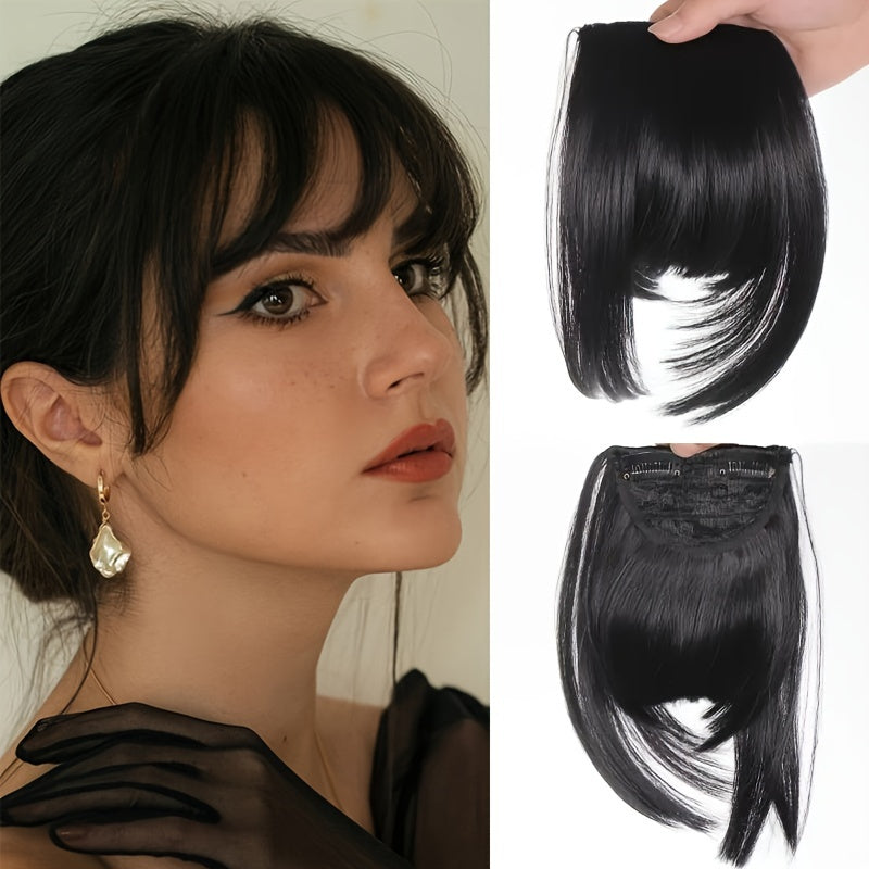 Clip-In Synthetic Hair Bangs Extension - Natural Straight Fringe for Women, Heat Resistant Hairpiece for Cosplay & Everyday Style, Easy to Use Hair Accessory, Hair Accessories