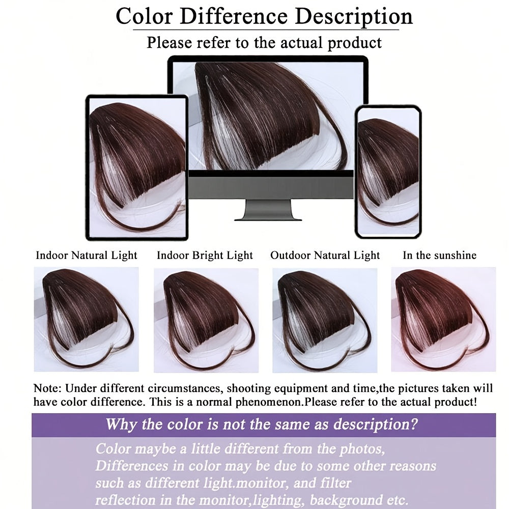6-Inch Synthetic Hair Bangs Extension for Women - Natural-Looking Straight Hairpiece in Dark Brown, Light Brown & Black - High-Temperature Fiber for Daily Wear, Parties, Valentine's Day Outfits & Hair Bun Styling, Hair Accessories