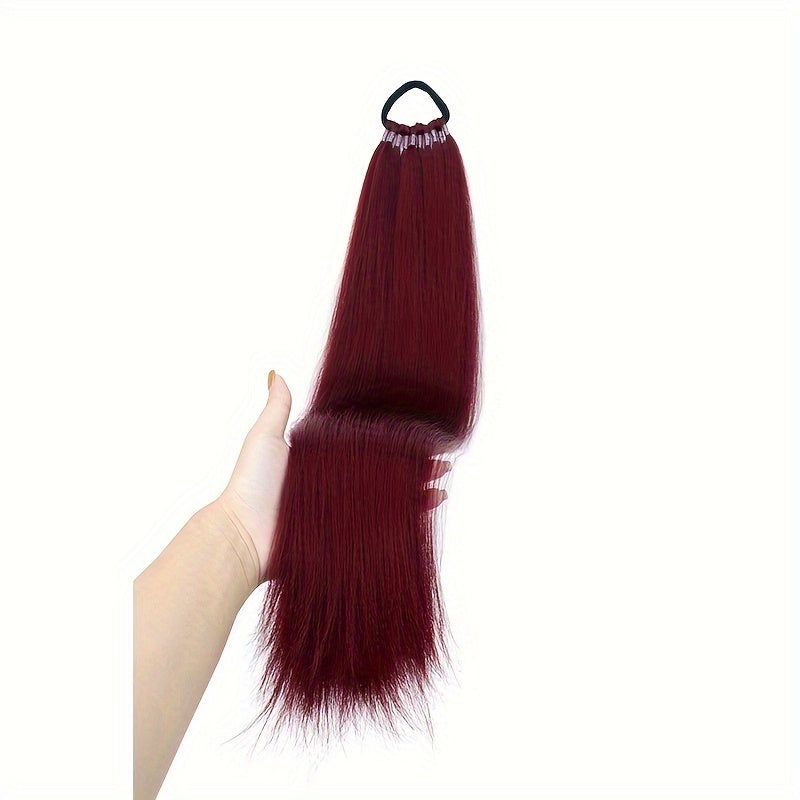 Women's Yaki Straight Synthetic Ponytail Extension with Elastic Hair Tie - Versatile Basic Style Long Ponytail for All Hair Types, Ideal for Daily Wear and Special Occasions