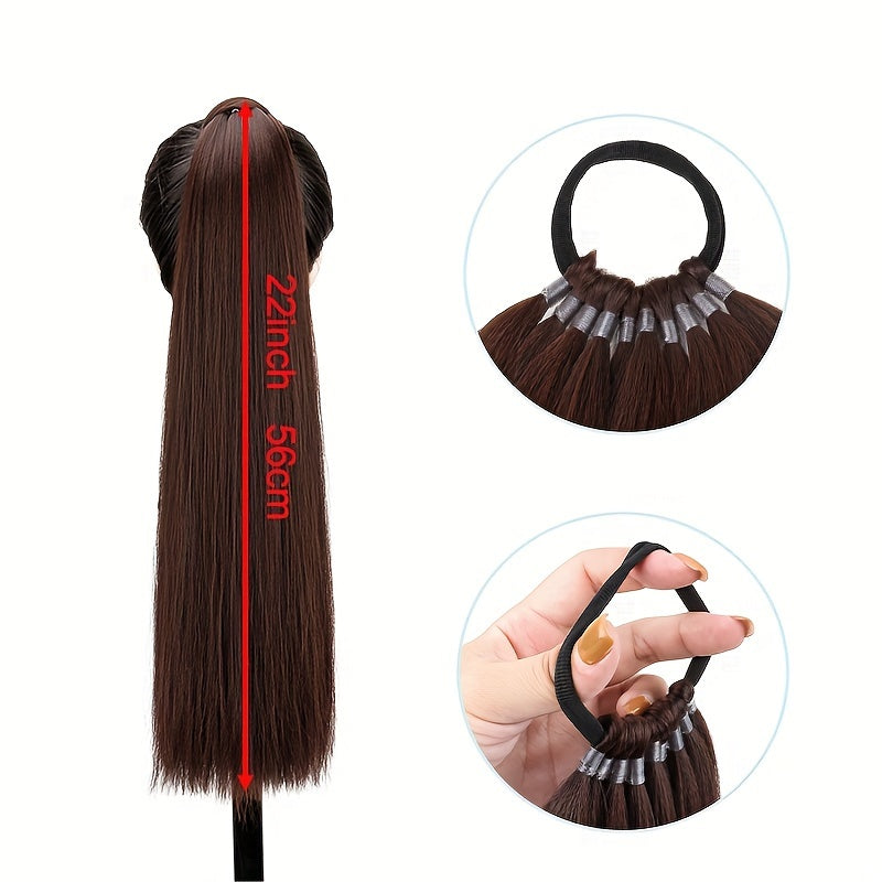 Women's Yaki Straight Synthetic Ponytail Extension with Elastic Hair Tie - Versatile Basic Style Long Ponytail for All Hair Types, Ideal for Daily Wear and Special Occasions