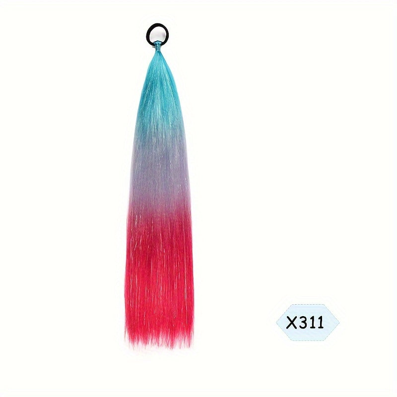 60.96cm Synthetic Braided Ponytail DIY Ombre Hair Extensions With Hair Tinsel Jumbo Ponytail Colorful Crazy Hair For Braiding Hair On Hair Tie Loose Tinsel Hair Extensions Hair Glitter Christmas, New Year And Holidays Can Wear COS For Music Festival