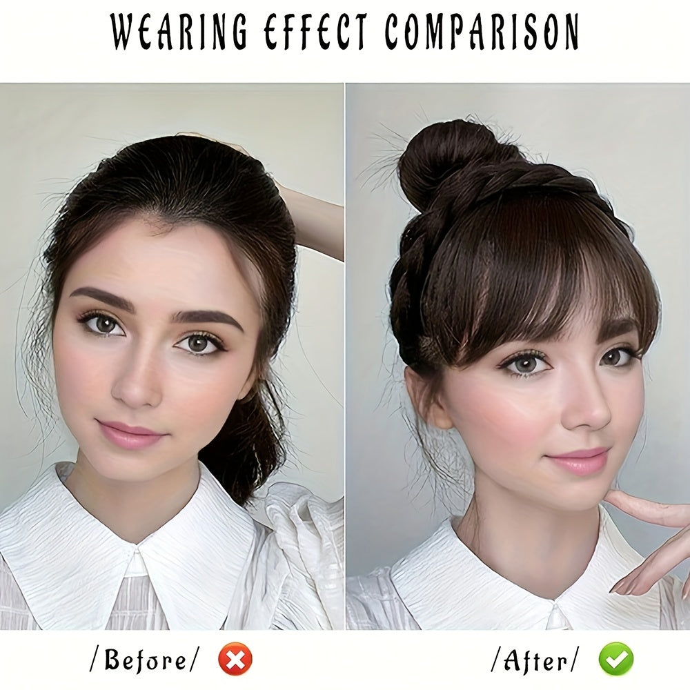 Elegant Braided Headband with Bangs for Women - Trendy Hair Extension Accessory, Perfect for Casual Attire