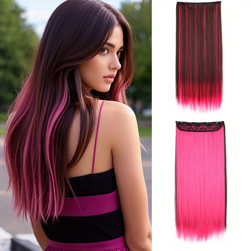 1pc Vibrant Clip-In Hair Extensions with 5 Clips - Long Straight Heat-Resistant Synthetic Fiber Hairpiece for Women, Adds Volume & Length, Easy Apply for Daily Style & Party Essentials, Hair Extensions for Women, Versatile Hairpiece, Heatresistant Hair