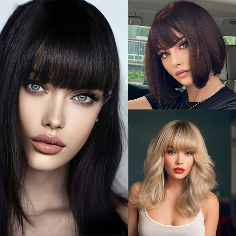 Easy-to-Use Clip-In Wispy Bangs for Women - Natural Look Synthetic Hairpieces, Heat Resistant