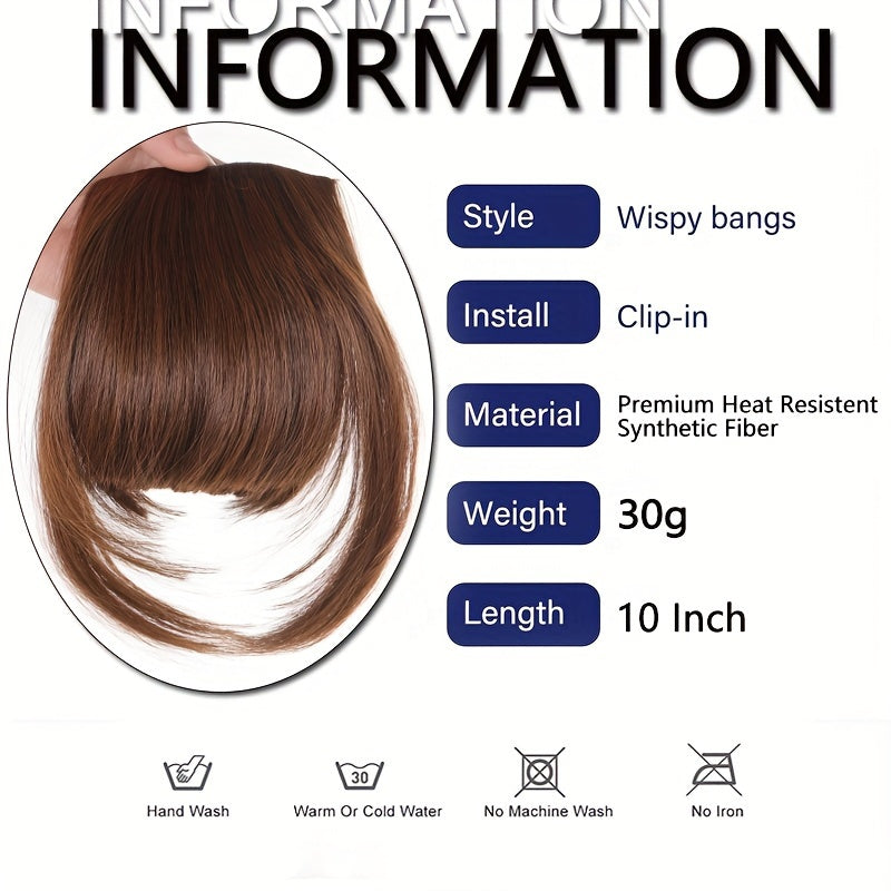 Clip-In Synthetic Hair Bangs Extension - Natural Straight Fringe for Women, Heat Resistant Hairpiece for Cosplay & Everyday Style, Easy to Use Hair Accessory, Hair Accessories