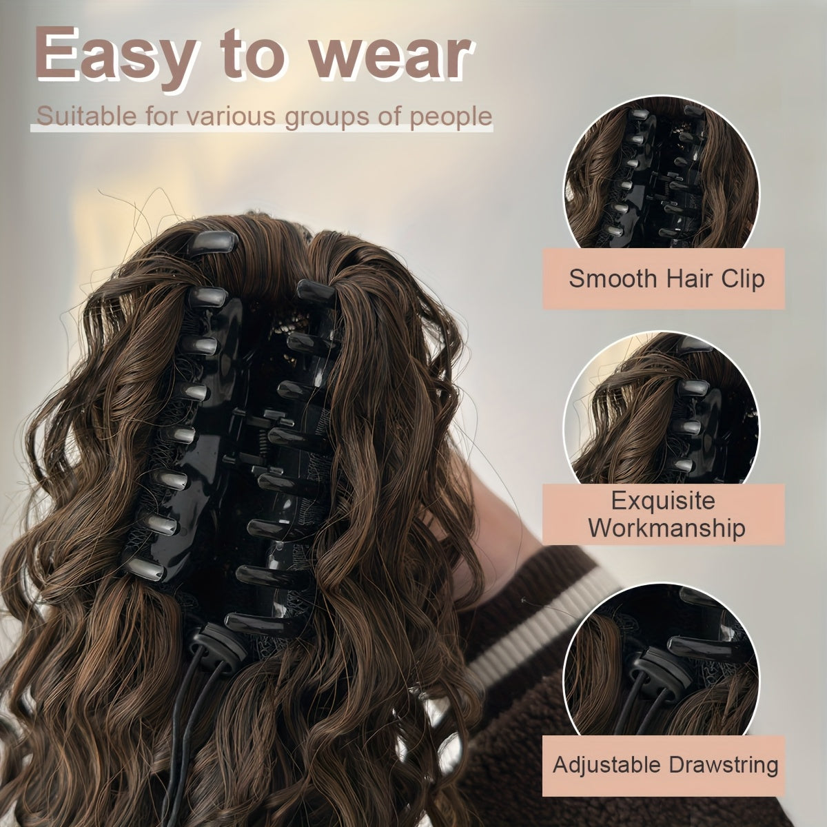 YUSULAXI 60.96cm Deep Wave Dark Brown Claw Clip Ponytail Extension - Heat-Resistant Synthetic Hair for Women, Long Curly Style, Perfect for Daily Use, Hair Accessories