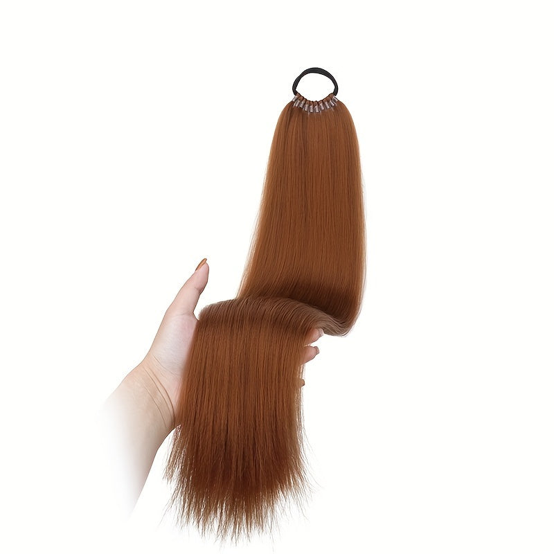 Women's Yaki Straight Synthetic Ponytail Extension with Elastic Hair Tie - Versatile Basic Style Long Ponytail for All Hair Types, Ideal for Daily Wear and Special Occasions
