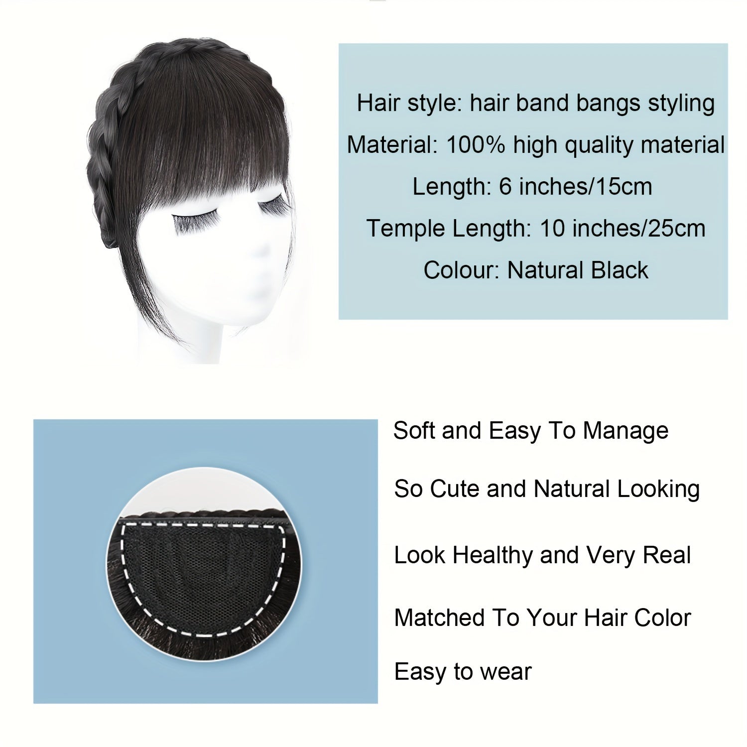 Elegant Braided Headband with Bangs for Women - Trendy Hair Extension Accessory, Perfect for Casual Attire
