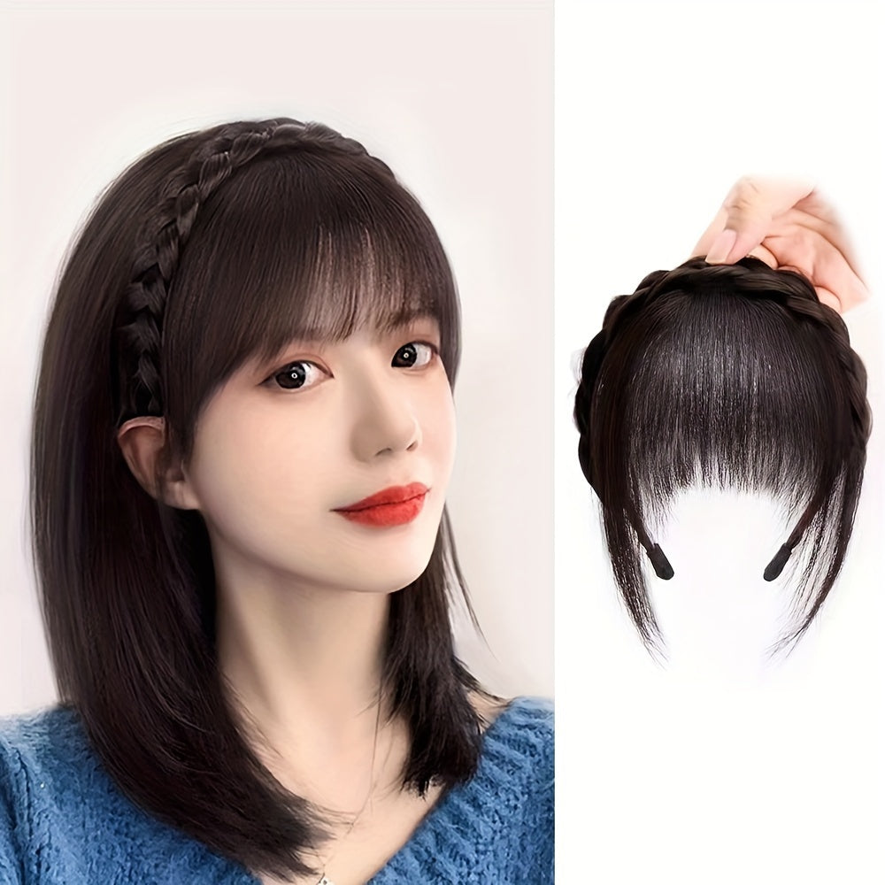Elegant Braided Headband with Bangs for Women - Trendy Hair Extension Accessory, Perfect for Casual Attire