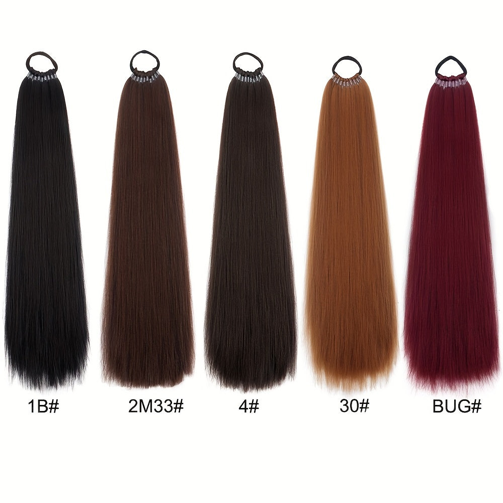 Women's Yaki Straight Synthetic Ponytail Extension with Elastic Hair Tie - Versatile Basic Style Long Ponytail for All Hair Types, Ideal for Daily Wear and Special Occasions