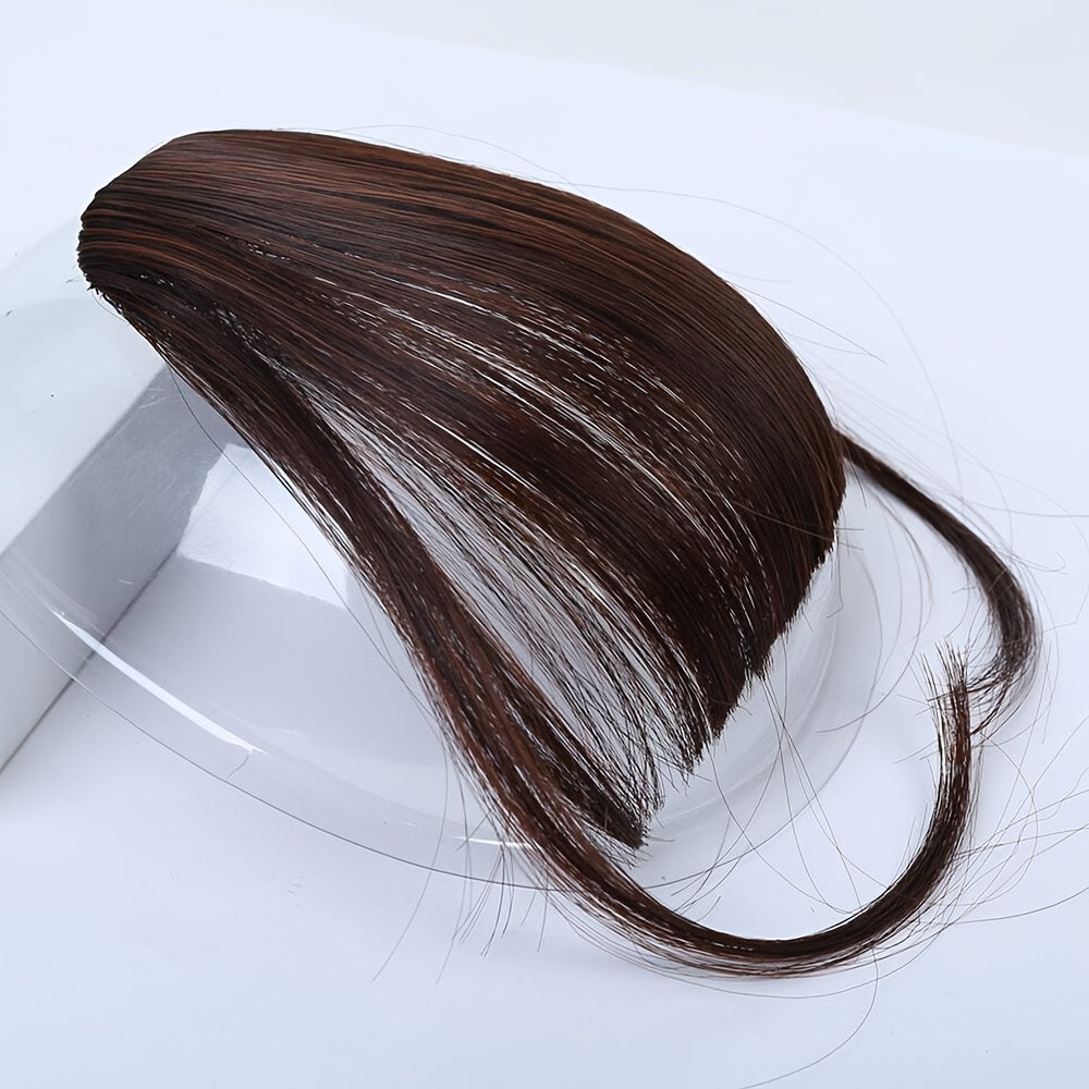 6-Inch Synthetic Hair Bangs Extension for Women - Natural-Looking Straight Hairpiece in Dark Brown, Light Brown & Black - High-Temperature Fiber for Daily Wear, Parties, Valentine's Day Outfits & Hair Bun Styling, Hair Accessories