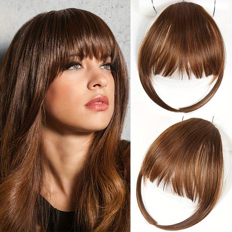 Easy-to-Use Clip-In Wispy Bangs for Women - Natural Look Synthetic Hairpieces, Heat Resistant