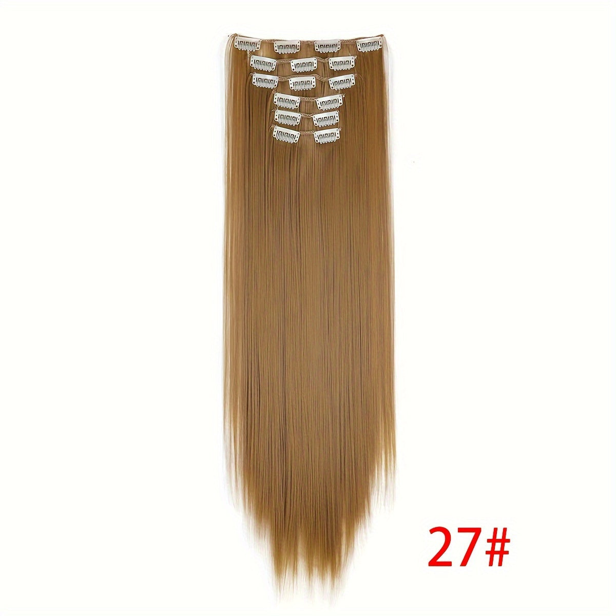 Synthetic 16 Clip Non-trace Hair Extensions Synthetic 24inch Long Straight Heat Resistant Fiber Hairpieces