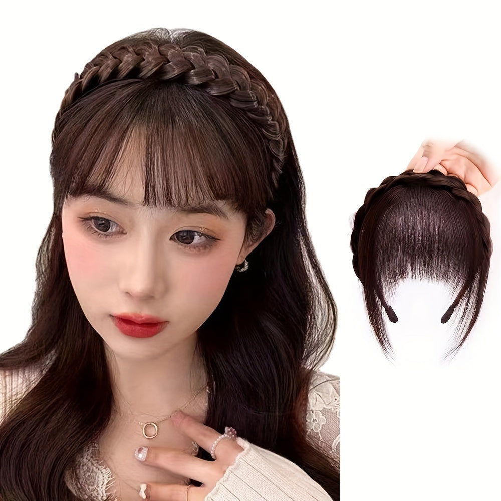 Elegant Braided Headband with Bangs for Women - Trendy Hair Extension Accessory, Perfect for Casual Attire