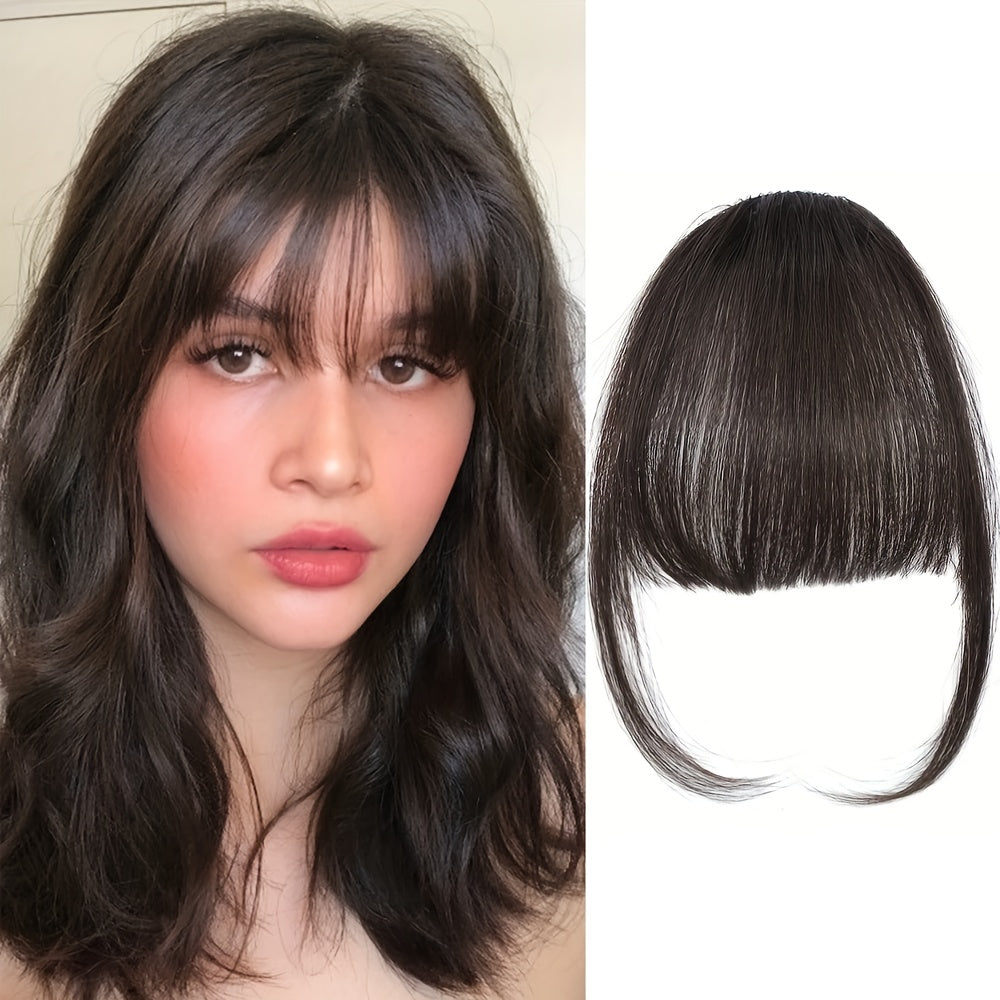 6-Inch Synthetic Hair Bangs Extension for Women - Natural-Looking Straight Hairpiece in Dark Brown, Light Brown & Black - High-Temperature Fiber for Daily Wear, Parties, Valentine's Day Outfits & Hair Bun Styling, Hair Accessories