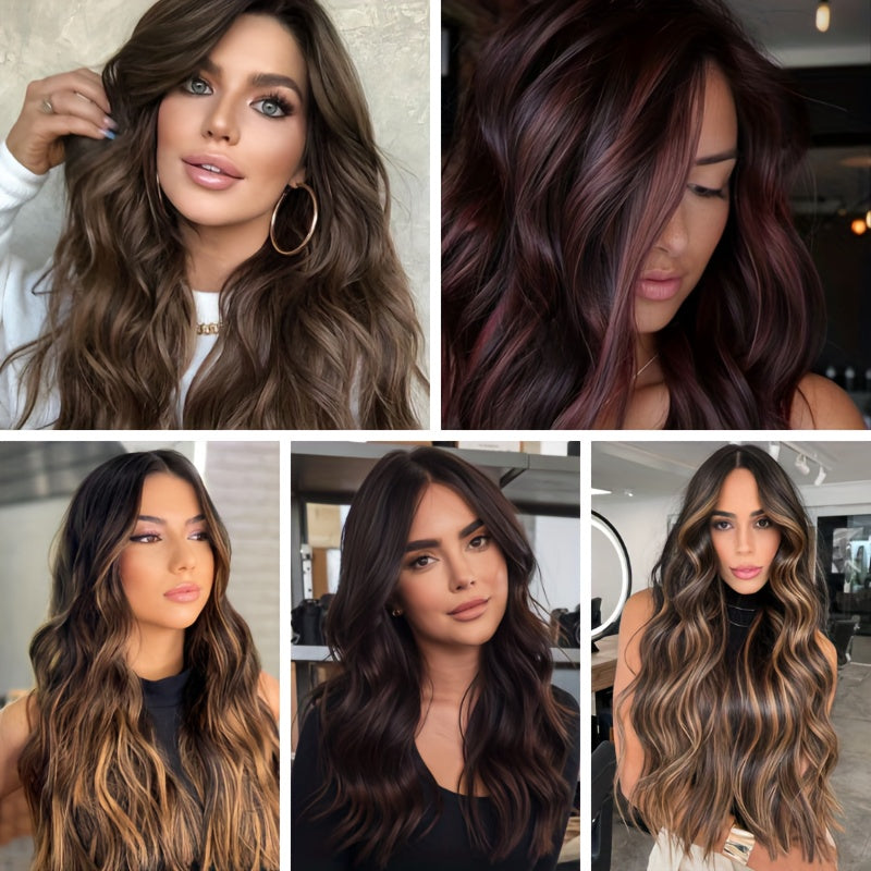 Heat Resistant Hair Extensions 50.8 cm Long Body Wave Ombre Color High Temperature Synthetic Fiber Clip in Hair Extensions 6pcs Set with 16 BB Clips for Women Daily Wear and Party