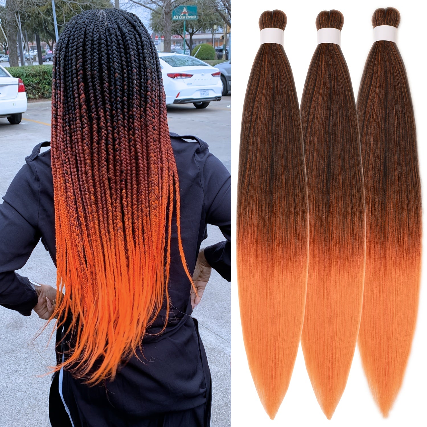 3pcs Pre Stretched Yaki Straight Low Temperature Fiber Synthetic Hair Colored Braiding Hair Extensions, 26 Inch, Basics Style, for Women
