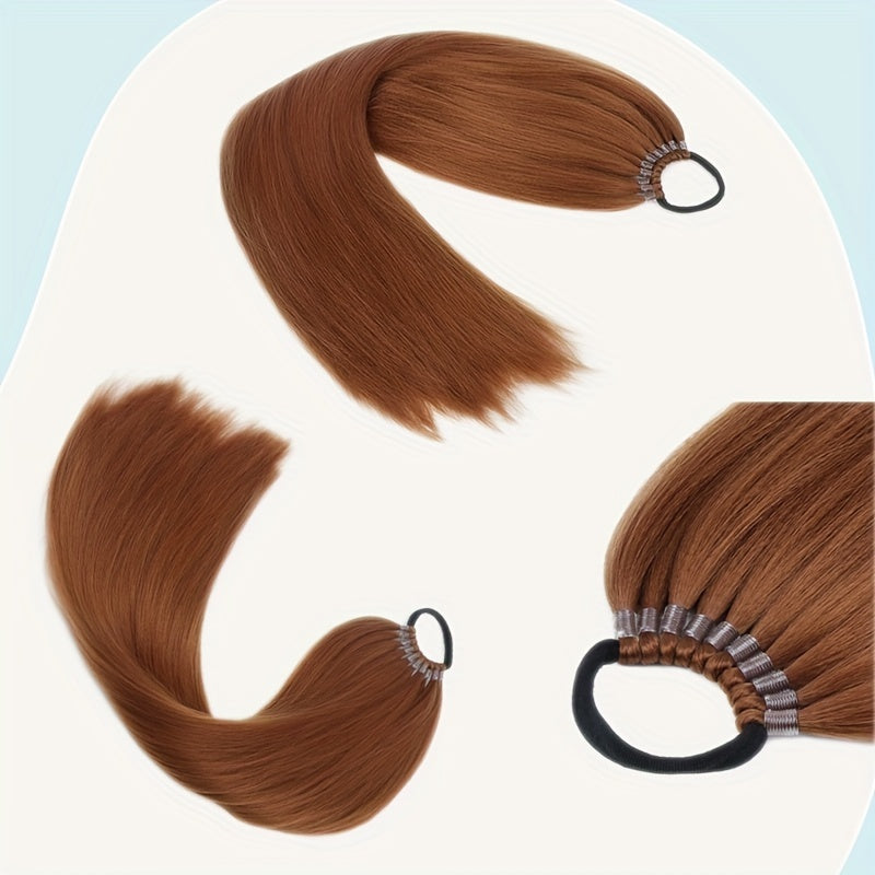 Women's Yaki Straight Synthetic Ponytail Extension with Elastic Hair Tie - Versatile Basic Style Long Ponytail for All Hair Types, Ideal for Daily Wear and Special Occasions