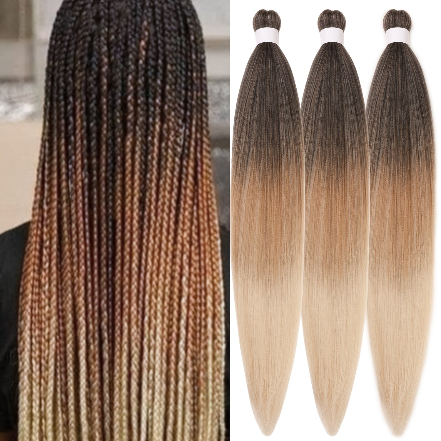3pcs Pre Stretched Yaki Straight Low Temperature Fiber Synthetic Hair Colored Braiding Hair Extensions, 26 Inch, Basics Style, for Women