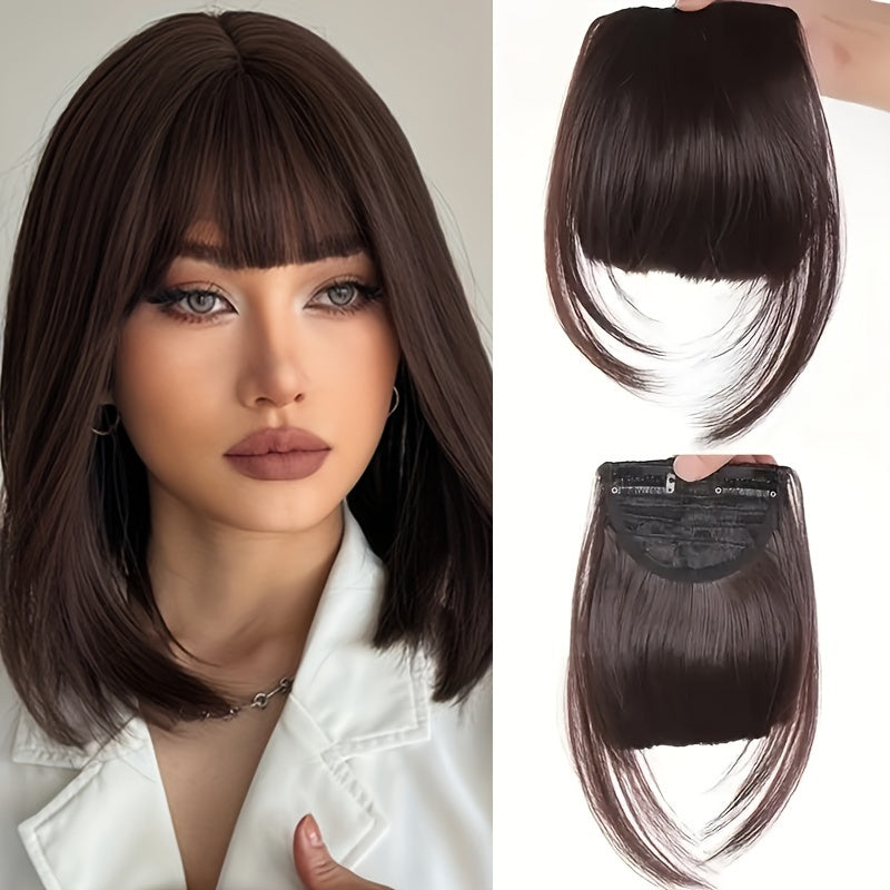 Clip-In Synthetic Hair Bangs Extension - Natural Straight Fringe for Women, Heat Resistant Hairpiece for Cosplay & Everyday Style, Easy to Use Hair Accessory, Hair Accessories