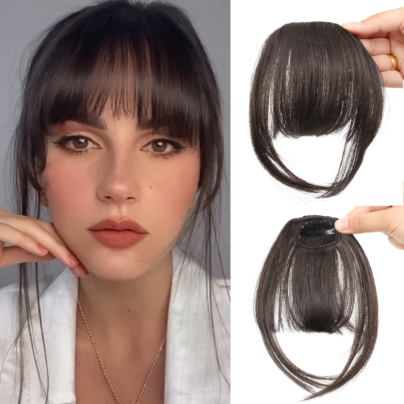 Women's Straight Synthetic Clip-In Hair Bangs, 6-Inch - Comfortable Breathable Mesh, Versatile Hairpiece for All, Basic Style Air Fringe Extension