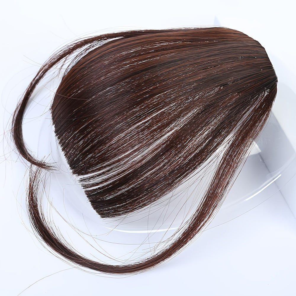 6-Inch Synthetic Hair Bangs Extension for Women - Natural-Looking Straight Hairpiece in Dark Brown, Light Brown & Black - High-Temperature Fiber for Daily Wear, Parties, Valentine's Day Outfits & Hair Bun Styling, Hair Accessories