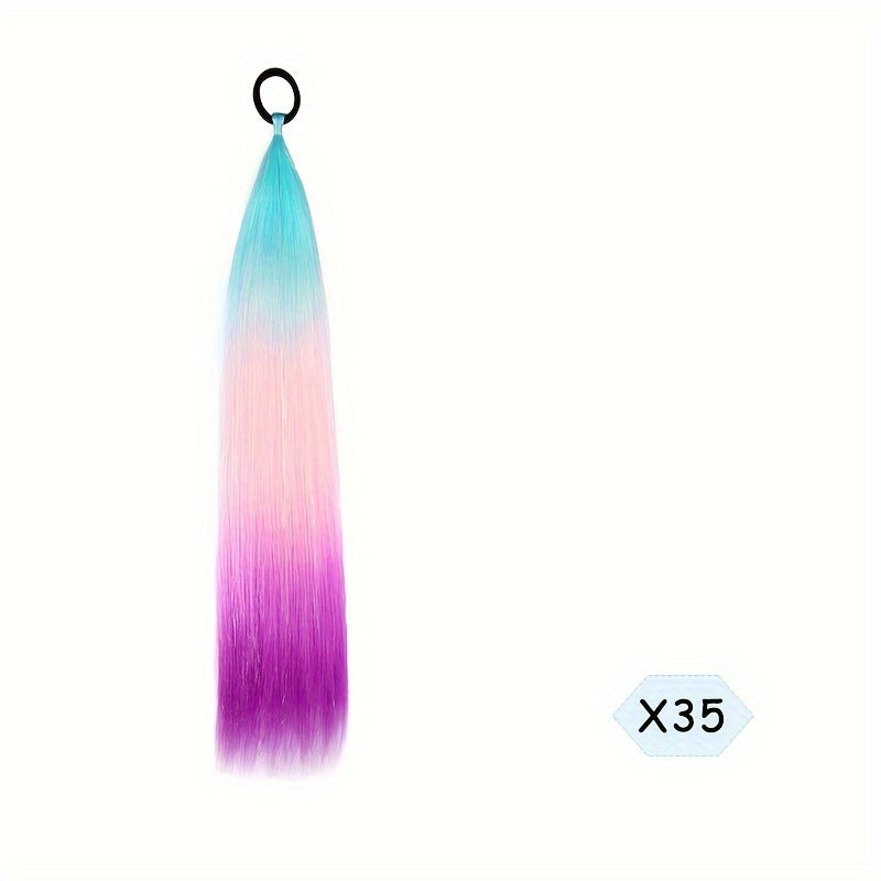 60.96cm Synthetic Braided Ponytail DIY Ombre Hair Extensions With Hair Tinsel Jumbo Ponytail Colorful Crazy Hair For Braiding Hair On Hair Tie Loose Tinsel Hair Extensions Hair Glitter Christmas, New Year And Holidays Can Wear COS For Music Festival