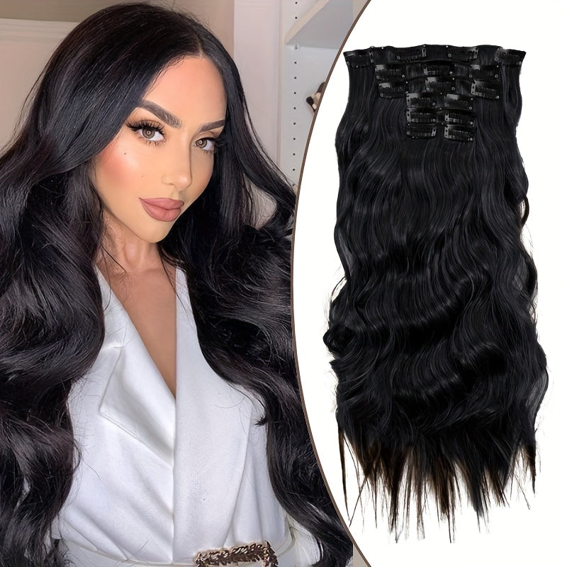 Heat Resistant Hair Extensions 50.8 cm Long Body Wave Ombre Color High Temperature Synthetic Fiber Clip in Hair Extensions 6pcs Set with 16 BB Clips for Women Daily Wear and Party