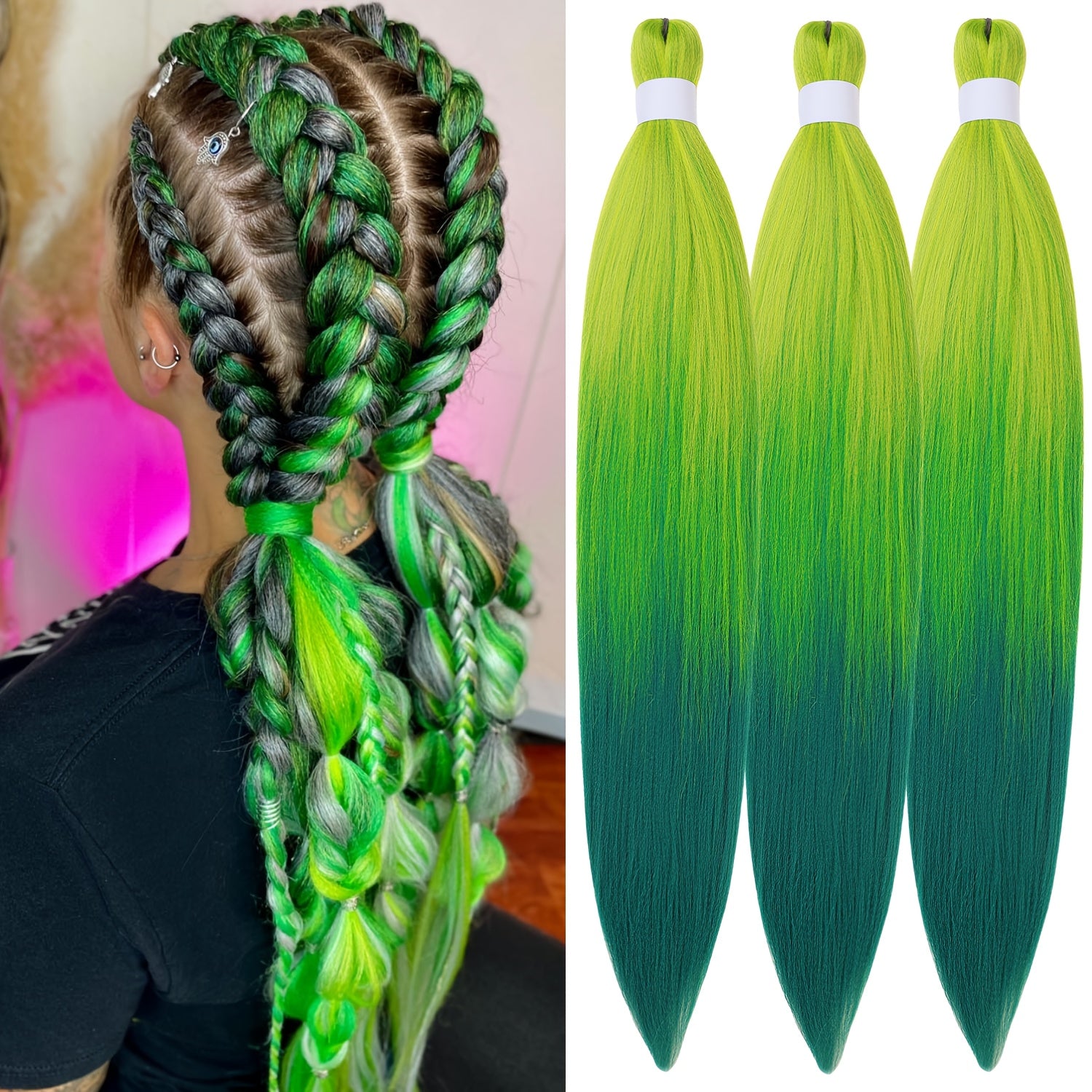 3pcs Pre Stretched Yaki Straight Low Temperature Fiber Synthetic Hair Colored Braiding Hair Extensions, 26 Inch, Basics Style, for Women